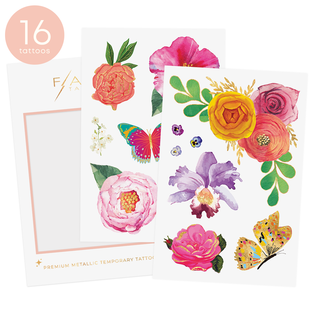 Emma Temporary Tattoo Pack | Metallic flower Flash Tattoos