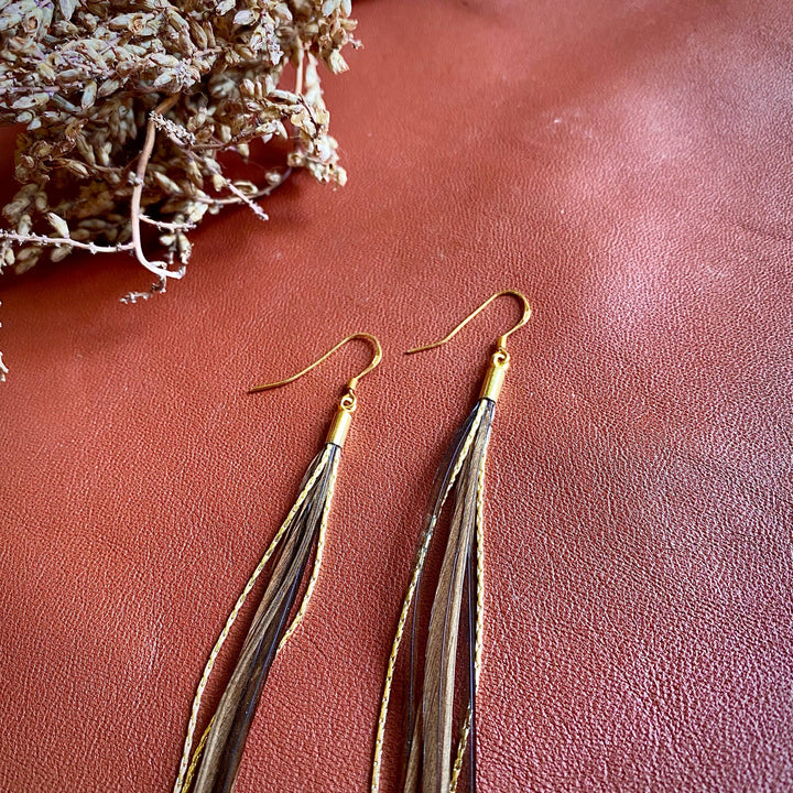 Earrings-Mini Feather-Taupe/Gold, Boho Western Earrings