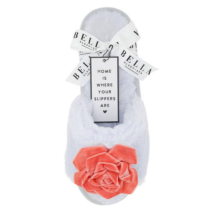 Velvet Rosette Slippers - Blue + Coral Velvet Rosette