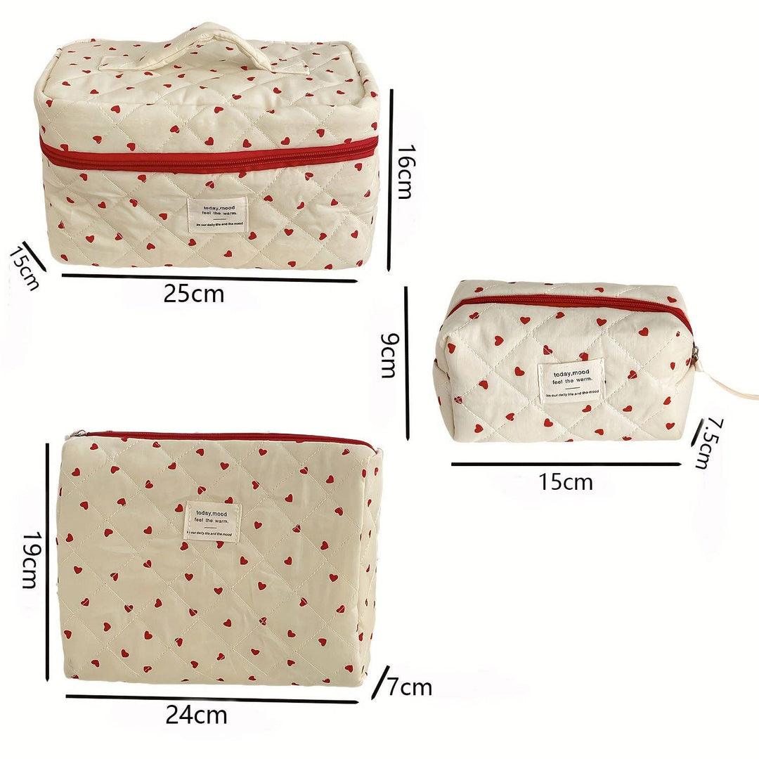 Red Heart Print Makeup Bags