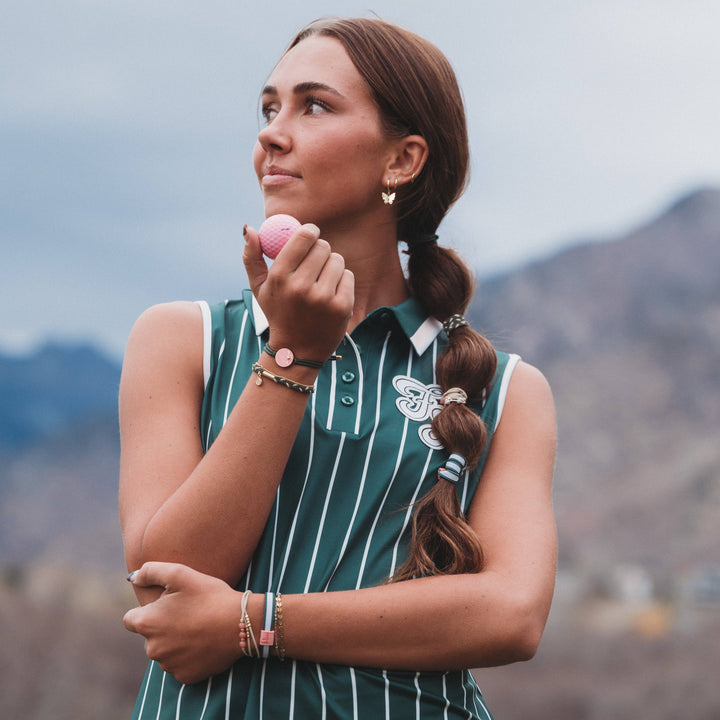 Hair Tie Bracelets -Tee Time Green and Pink with Removable Ball Marker