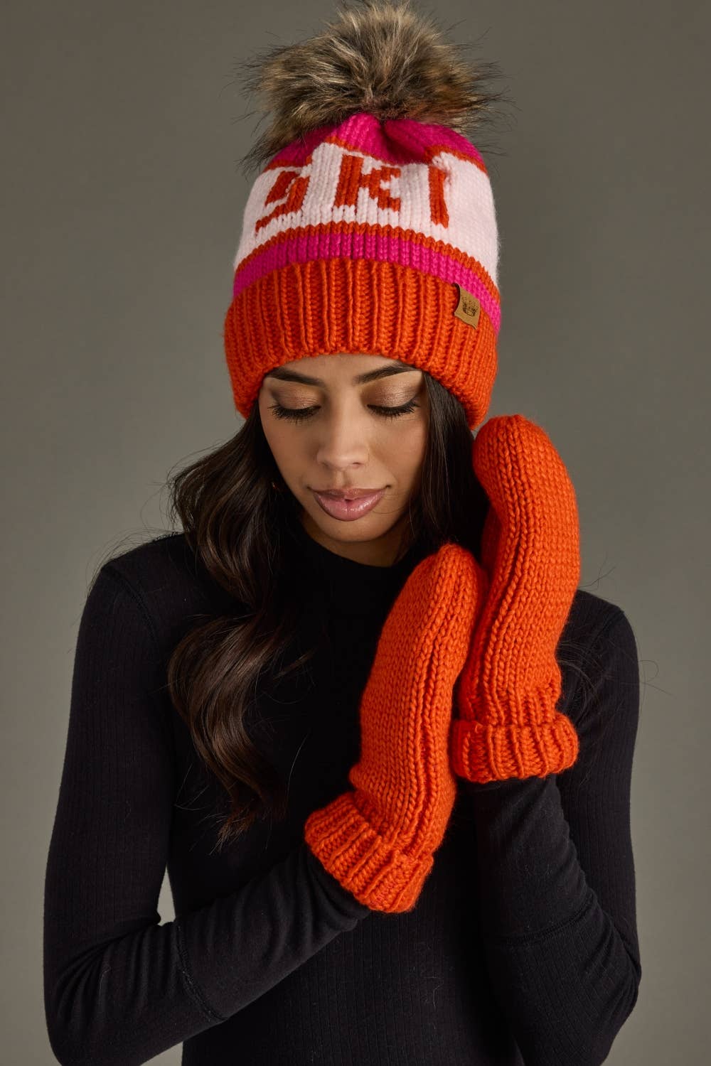 Mittens-Orange Cuffed Knit