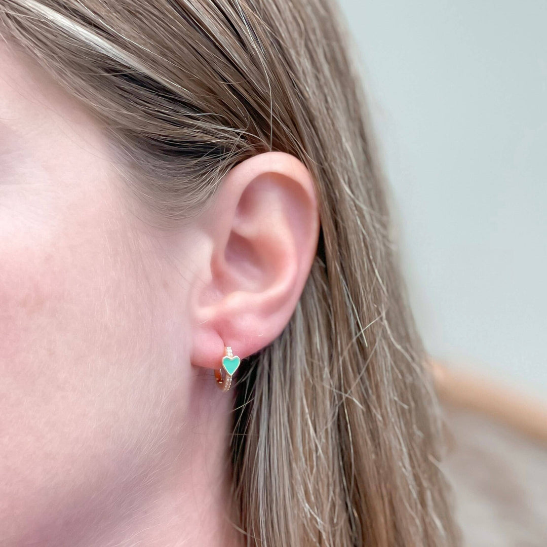 Enamel Stud Earrings-Heart Huggie Hoops