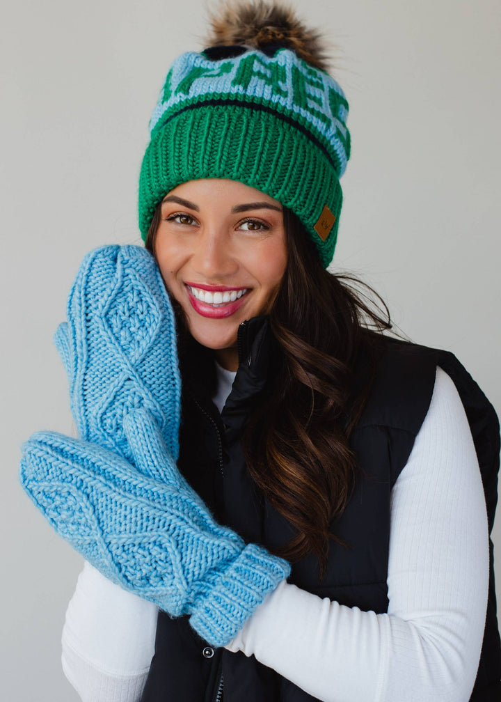 Pom Hat-Green, Lt. Blue & Navy Apres