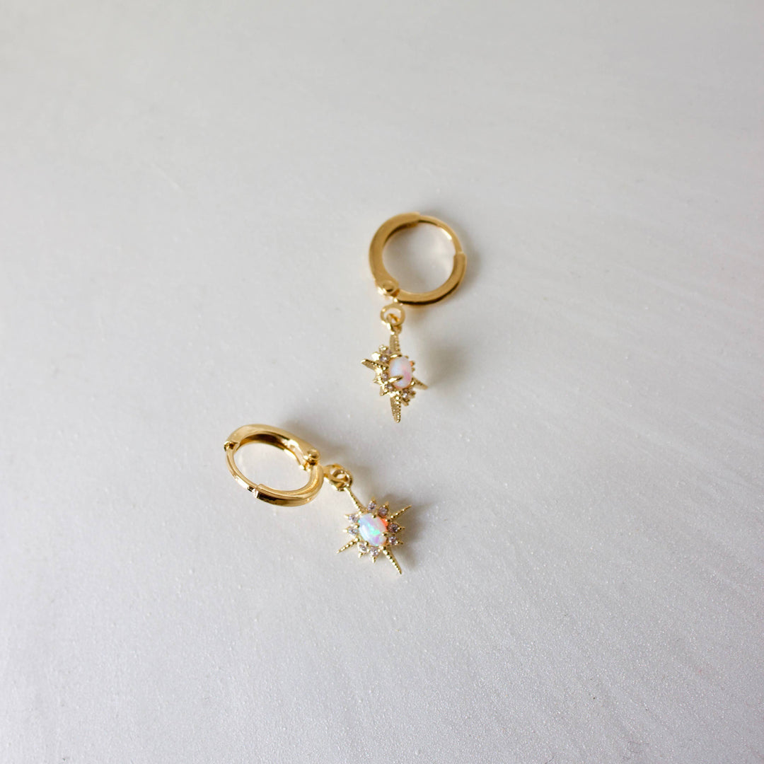 E1311 Gold Earrings-Opalite Star Huggies