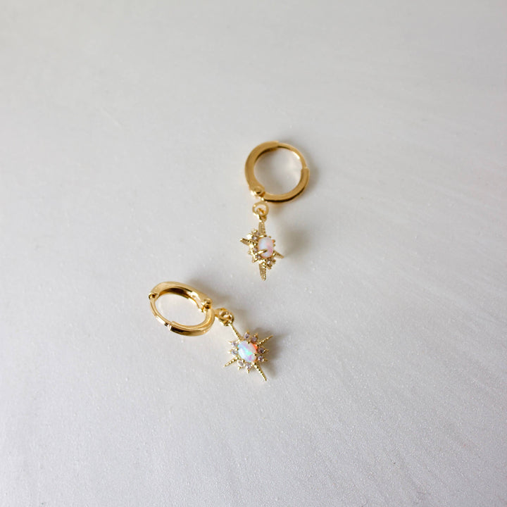 E1311 Gold Earrings-Opalite Star Huggies