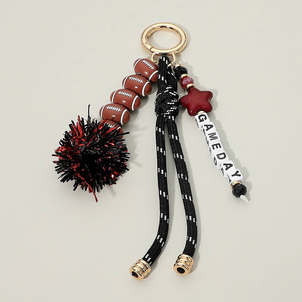 Tassel Keychain  Bag Charm-GAMEDAY Star Football Tinsel Pom Knot