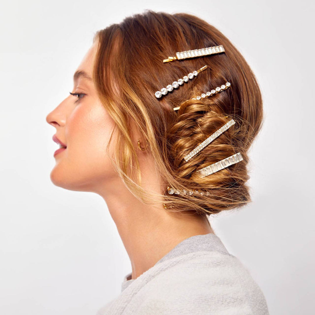 Bobby Pins 4pc Set-Metal Rhinestone Assorted Gold