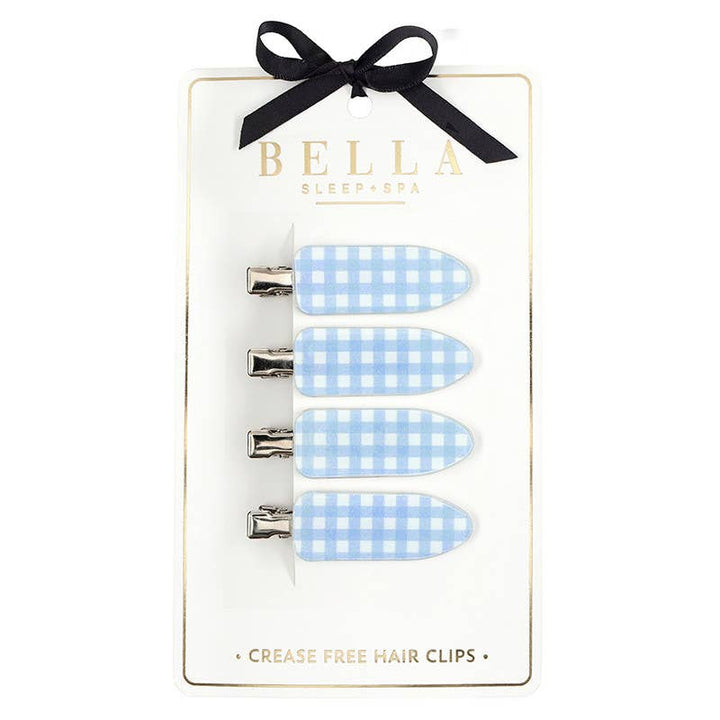 Crease Free Hair Clips - Blue Gingham - Set of 4