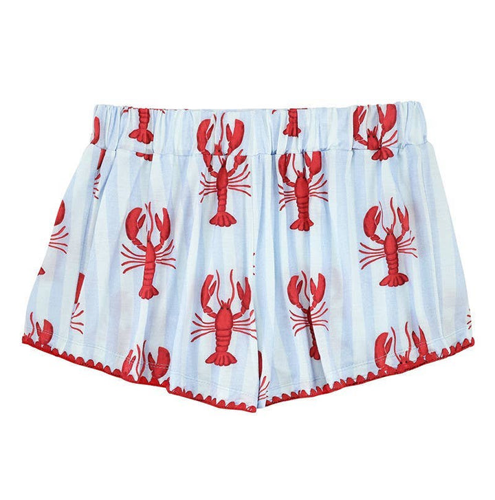 Short Set-Bamboo PJ Set with Whip Stitch - Blue Stripes + Lobsters