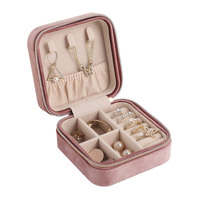 Velvet Lined Compact Jewelry Case PU Leather