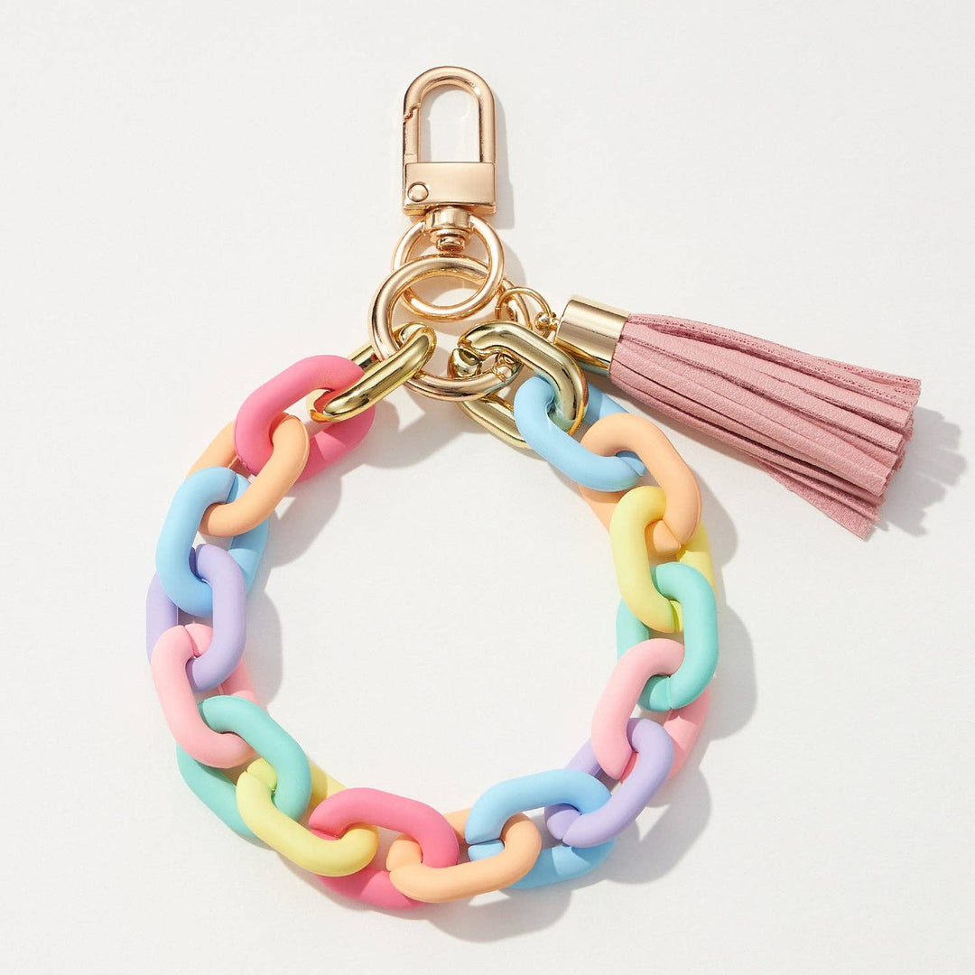 Key Ring-Silicone Coated Matte Bracelet with Leather Tassel