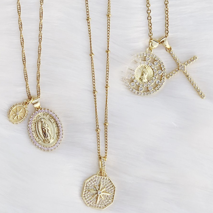 Necklace-Shine Double Charm Religious Pendant