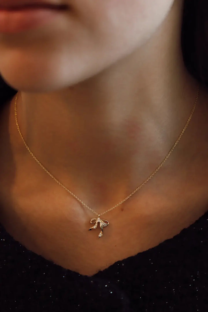 CN1546G Gold Necklace-CZ Bow