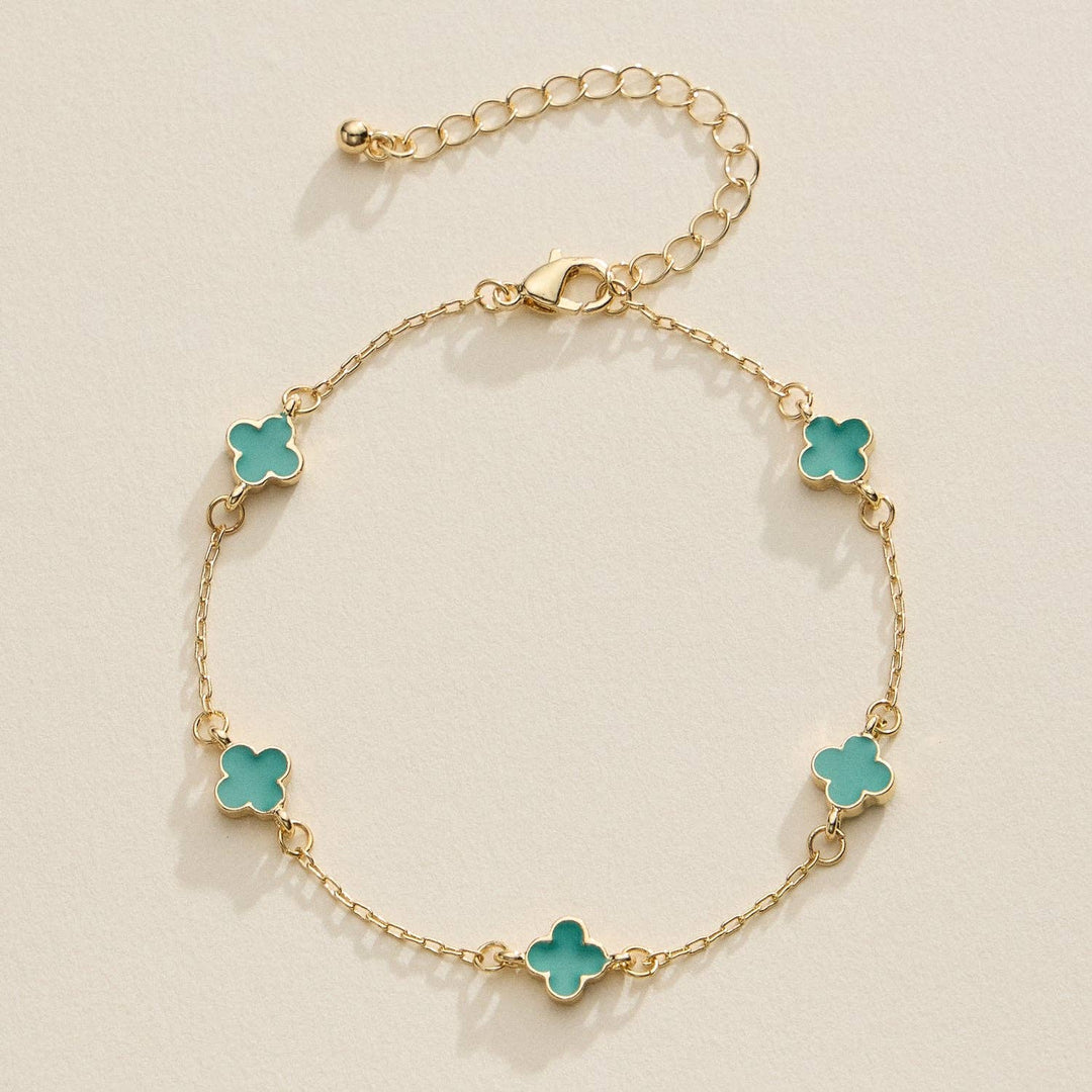 Gold Clover Charm Bracelet with Enamel Accents