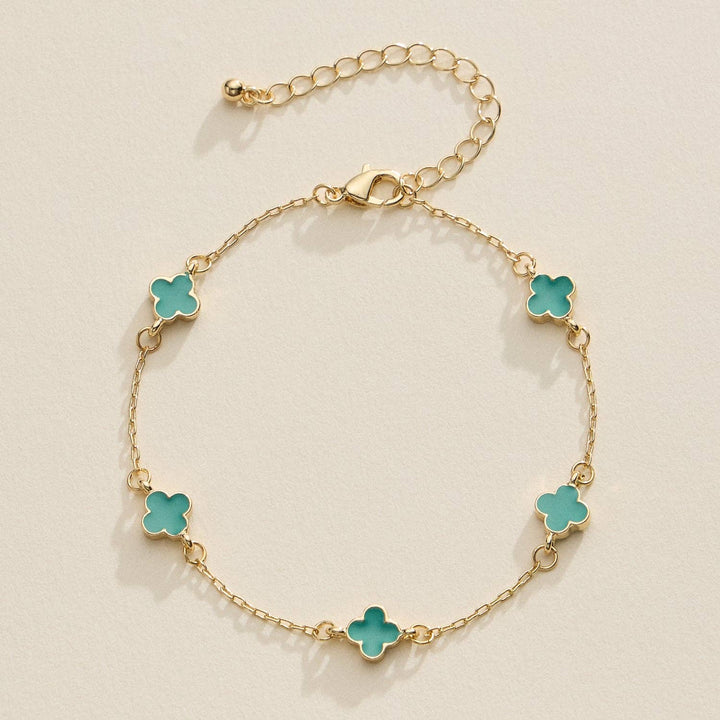 Gold Clover Charm Bracelet with Enamel Accents