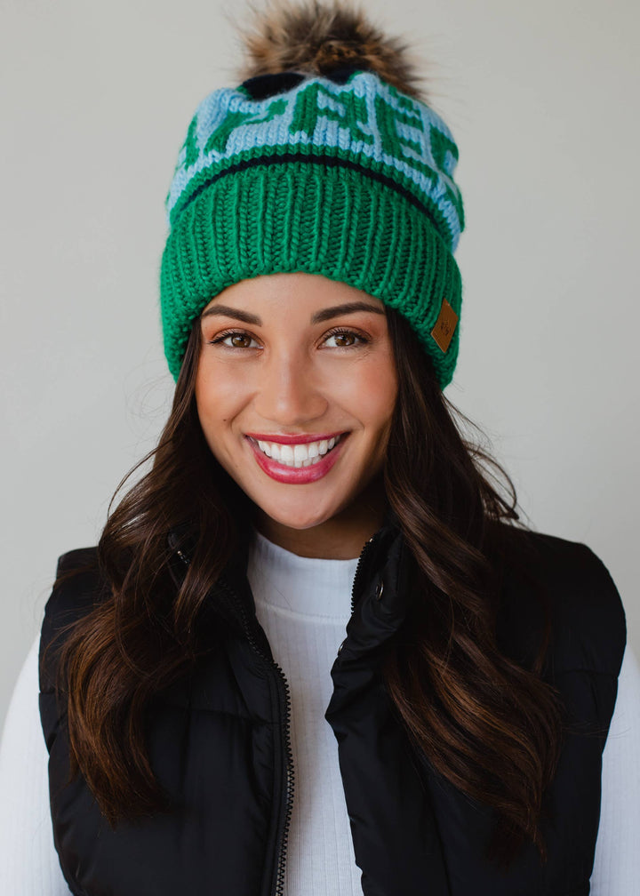 Pom Hat-Green, Lt. Blue & Navy Apres
