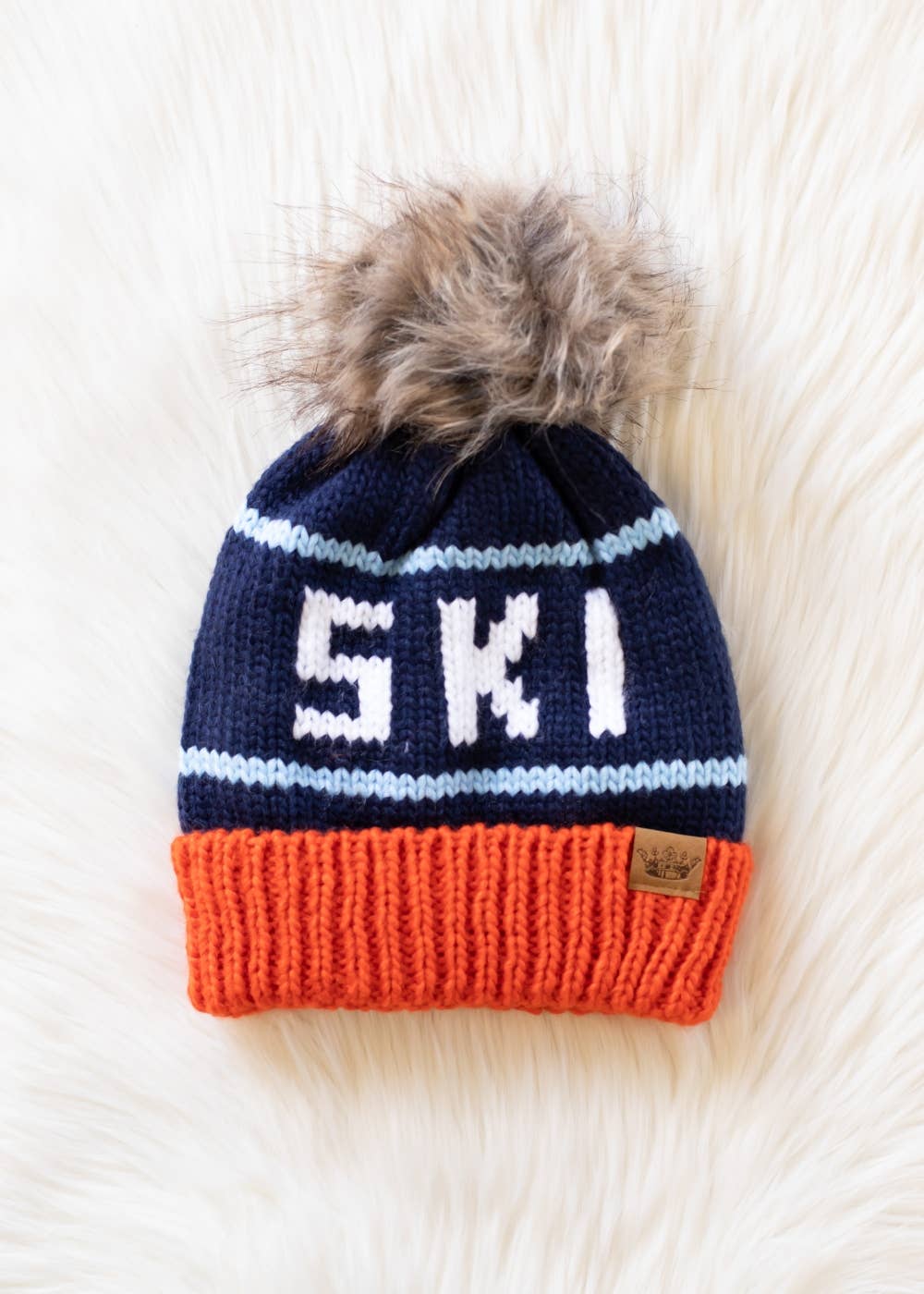 Pom Hat-Orange, Navy & Lt. Blue Ski
