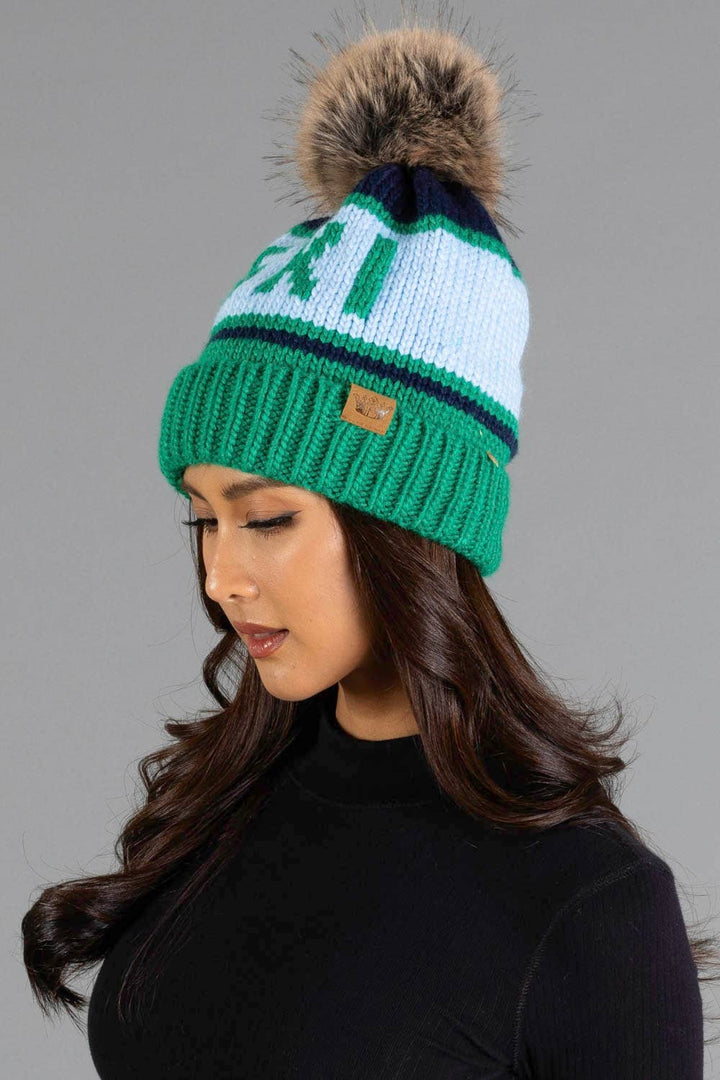 Pom Hat-Green, Lt. Blue & Navy Ski
