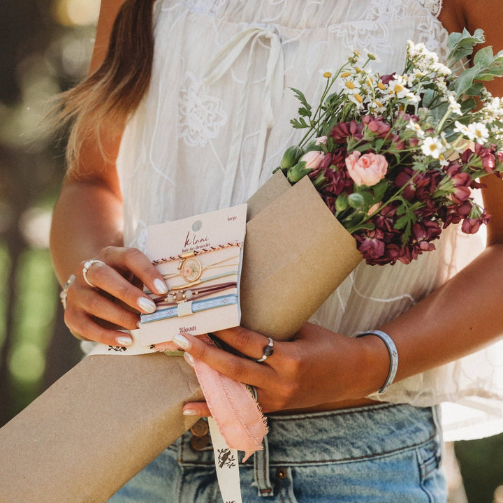 Hair Tie Bracelets -Bloom Maroon and Pink with Pressed Flowers