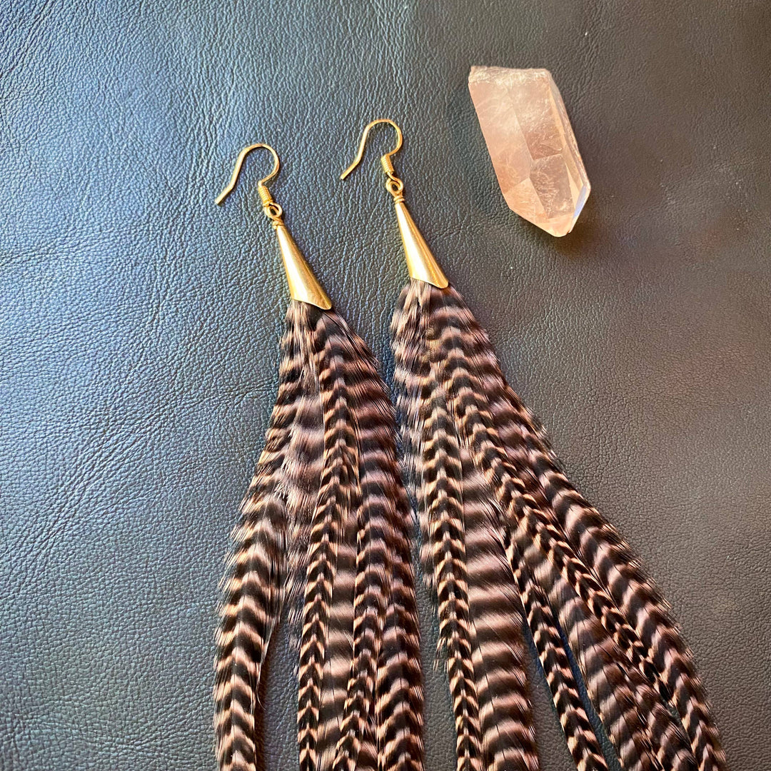 Earrings-FREEBIRDS COLLECTION: Cone Feather-Coral Grizzly