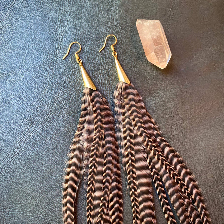 Earrings-FREEBIRDS COLLECTION: Cone Feather-Coral Grizzly