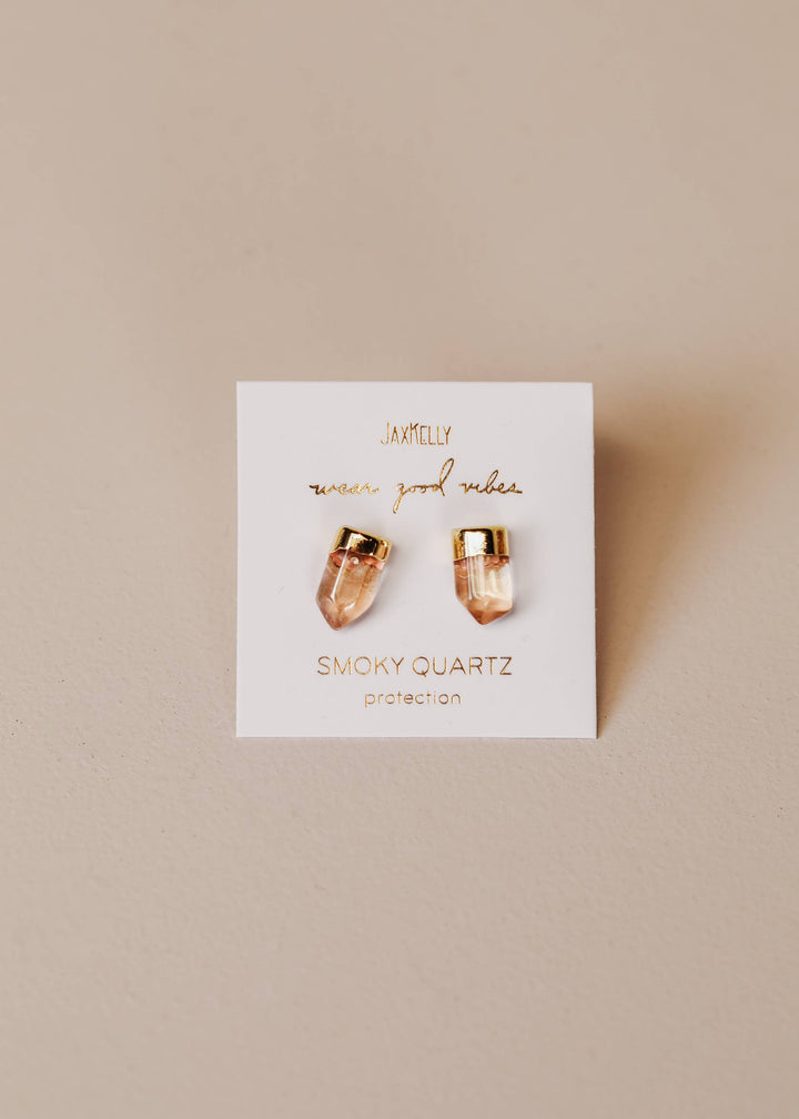 Earrings-Gold Dip Smoky Quartz Point