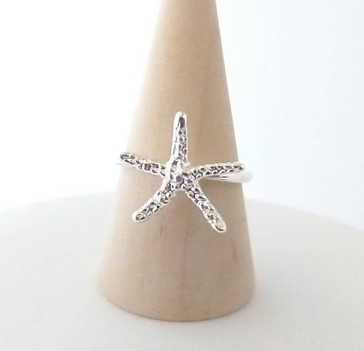 Starfish Solitaire Ring, Nautical Ring, Coastal Jewelry: Silver Plated