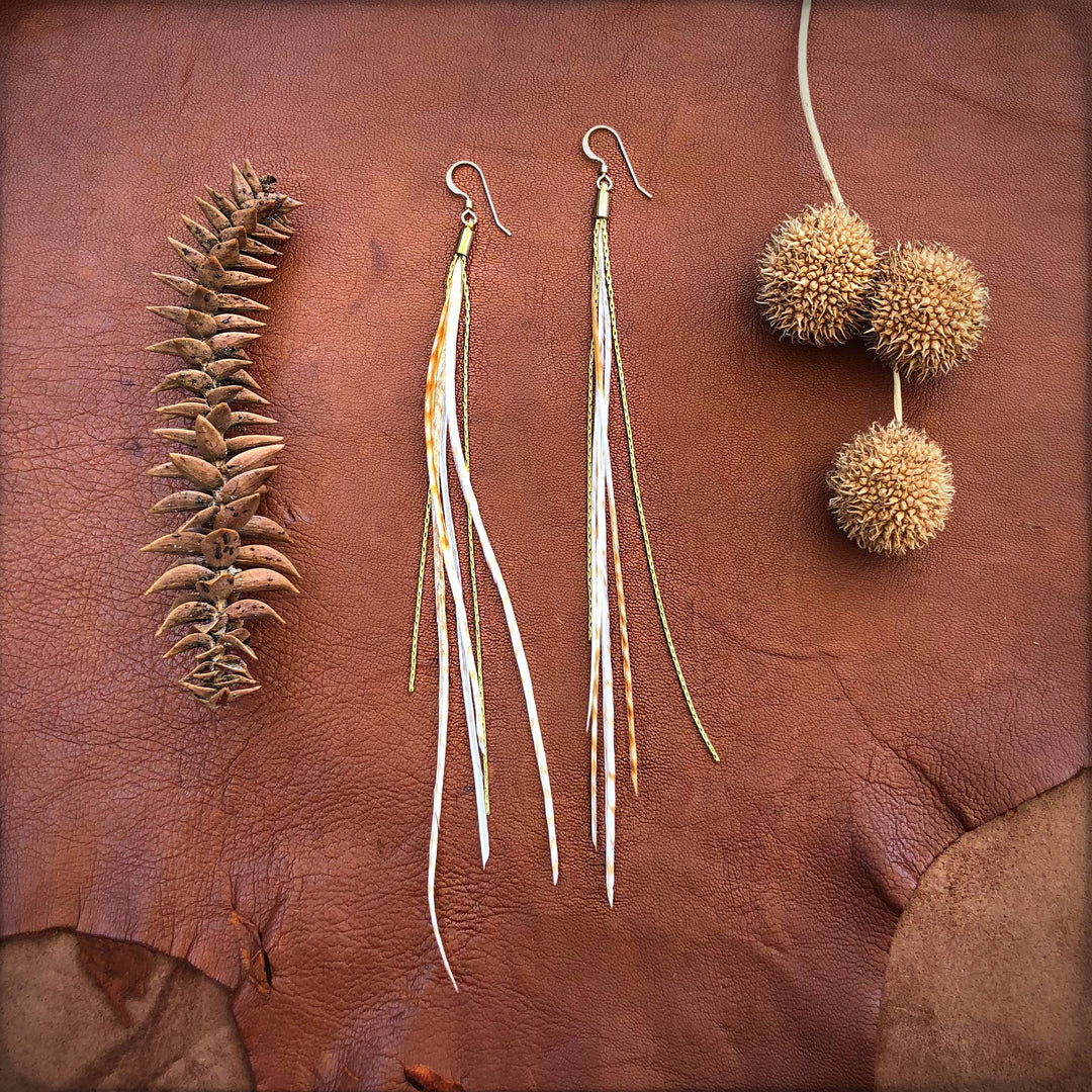 Earrings-FREEBIRDS COLLECTION: Mini Feathe-Blonde Grizzly