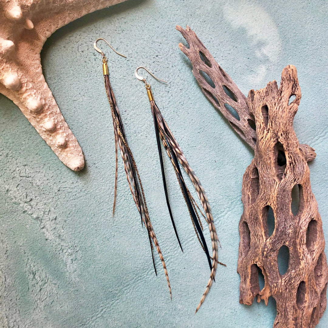 Earrings-FREEBIRDS COLLECTION: Mini Feather-Cree & Black