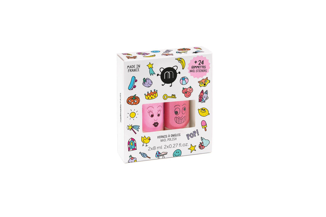 Set: 2 nail polishes + 1 nail sticker: Pop