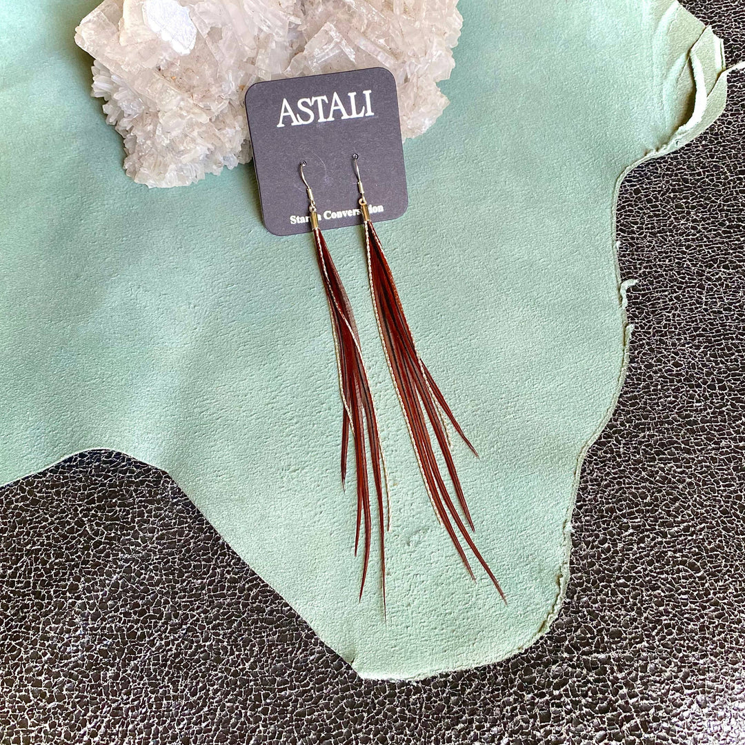 Earrings-FREEBIRDS COLLECTION: Mini Feather-Auburn/Silver