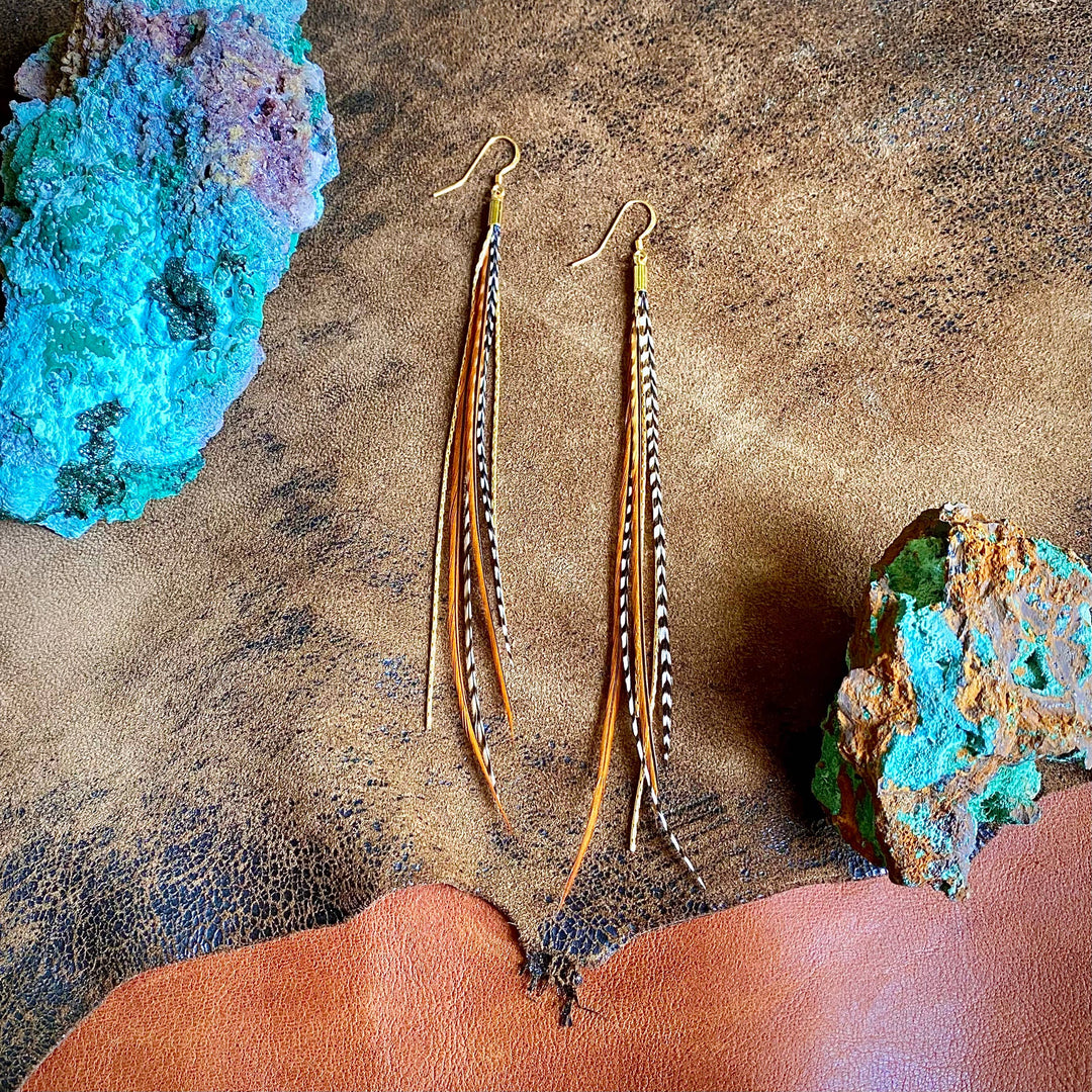 Earrings-FREEBIRDS COLLECTION: Mini Feather-Fawn Grizzly