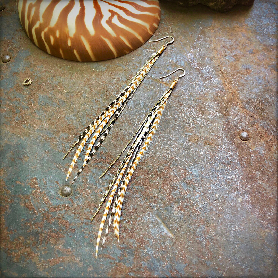 Earrings-FREEBIRDS COLLECTION: Mini Feather-Grizzly/Ginger