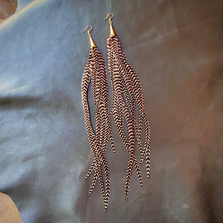 Earrings-FREEBIRDS COLLECTION: Cone Feather-Coral Grizzly